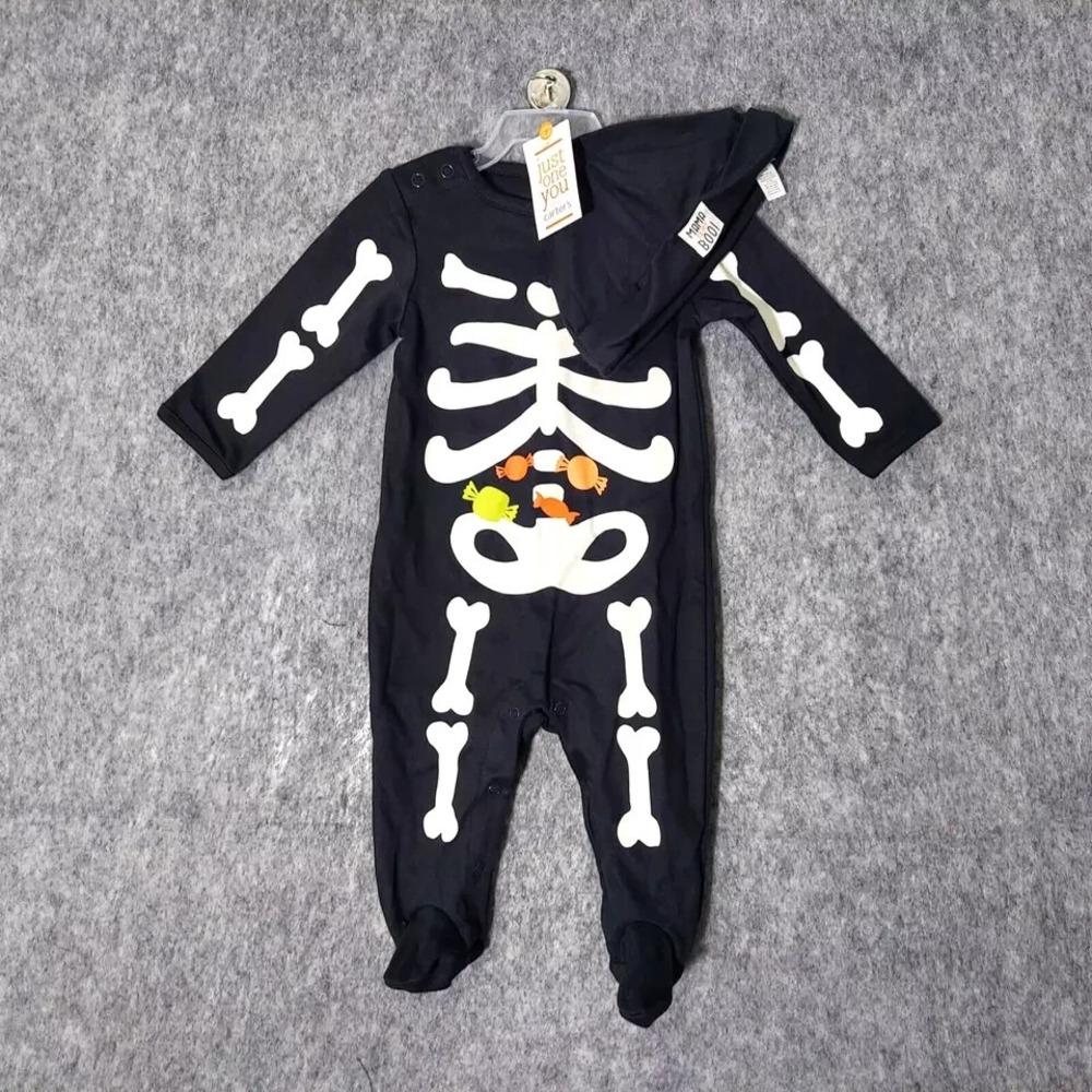 Carters Sleeper Baby 6M Black Skeleton Candy Spooky Halloween Costume Pajama Set